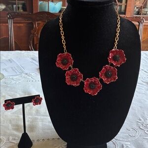 Kate Spade Red Poppy earring and necklace set